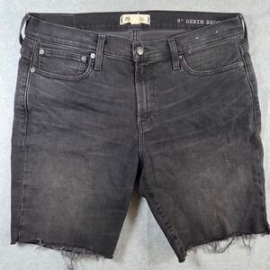 Madewell 9 Inch High Rise Denim Shorts Faded Black Raw Hem W34 Womens